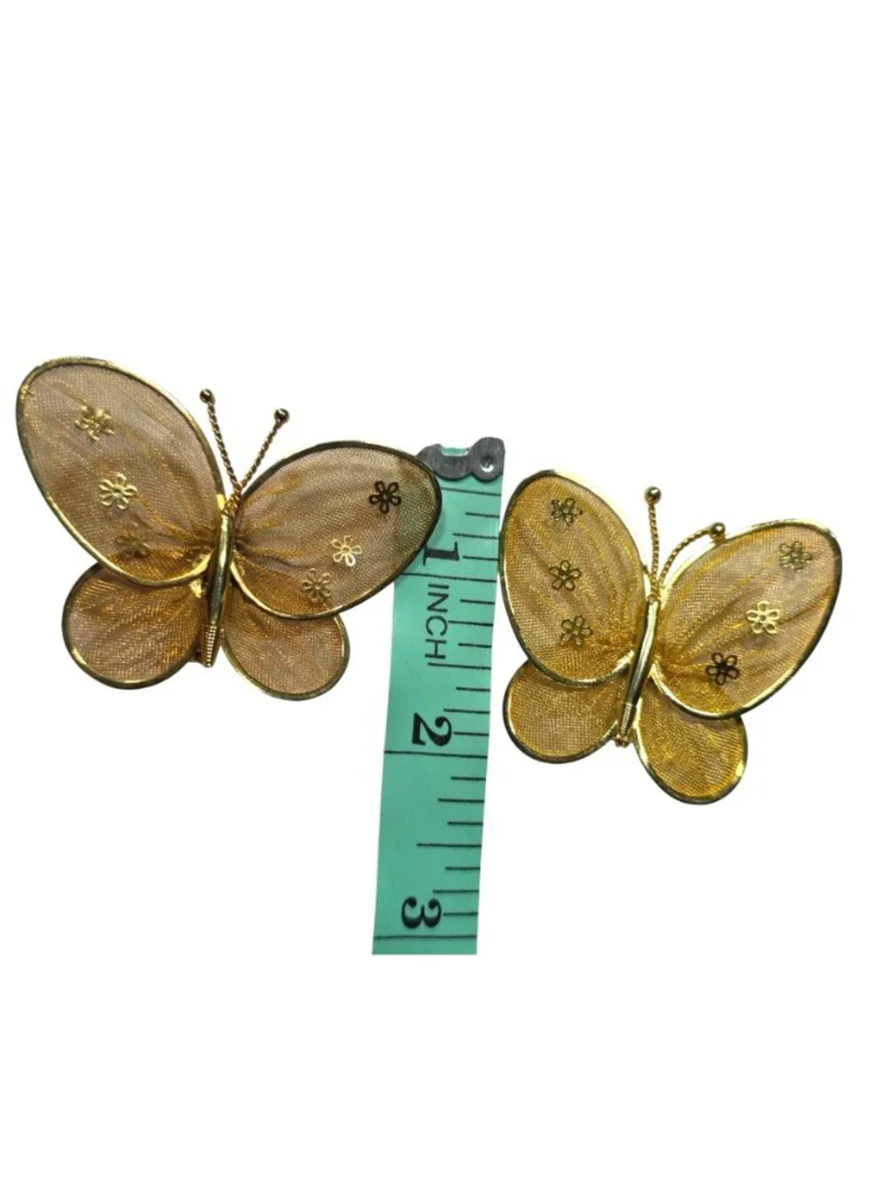 Set Of 2 Gold-Tone Butterfly Mesh Brooches Floral Vtg fairycore boho jewelry